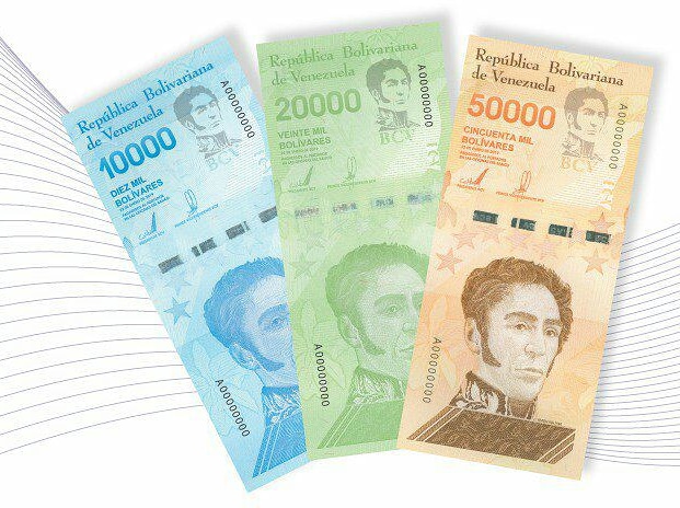 Imagen de los nuevos tres billetes del cono monetario anunciado por el Banco Central de Venezuela (BCV) y que entrara en circulación de manera paulatina a partir de este 13 de junio. 